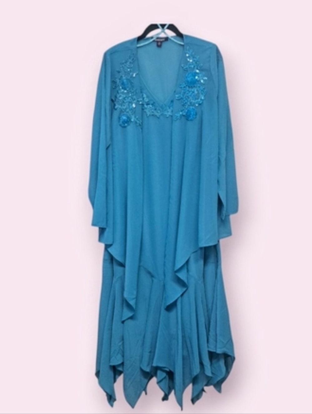 NEW Roaman's 2pc dress Handkerchief Hem Lace Sequins 16W
